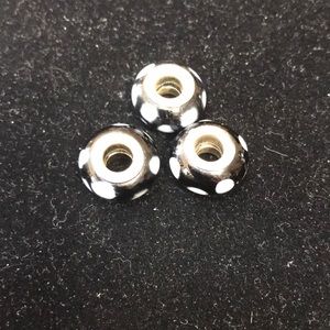 Sterling silver black and white dot beads